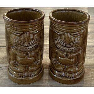 Set of 2 Tiki Mugs Vintage Orchids of Hawaii Made in Japan Brown 12 oz  R-91